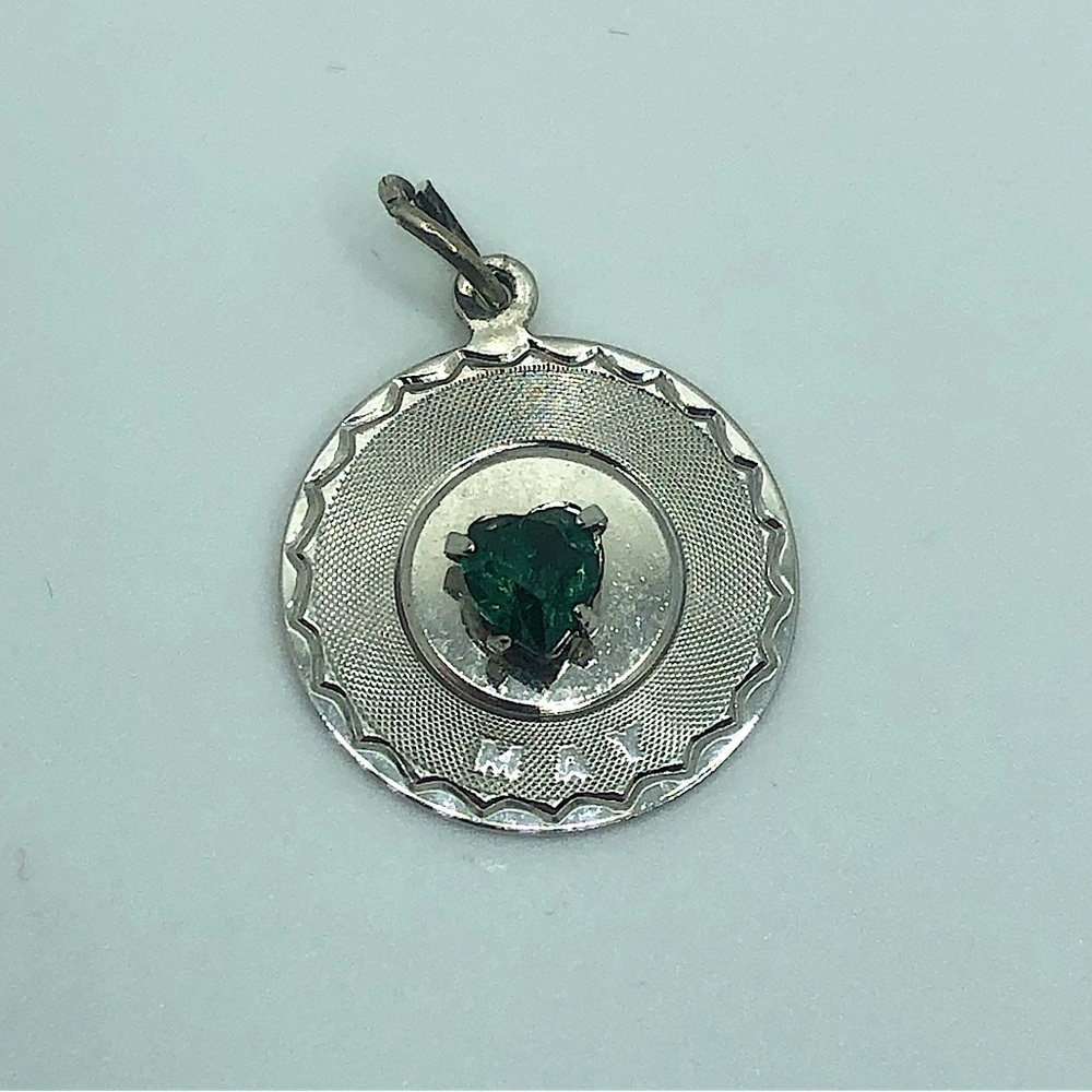 VTG Sterling Silver May Birthstone Birthday Coin Charm Pendant .9”